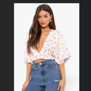 BooHoo floral Ruffle Short Sleeve Top